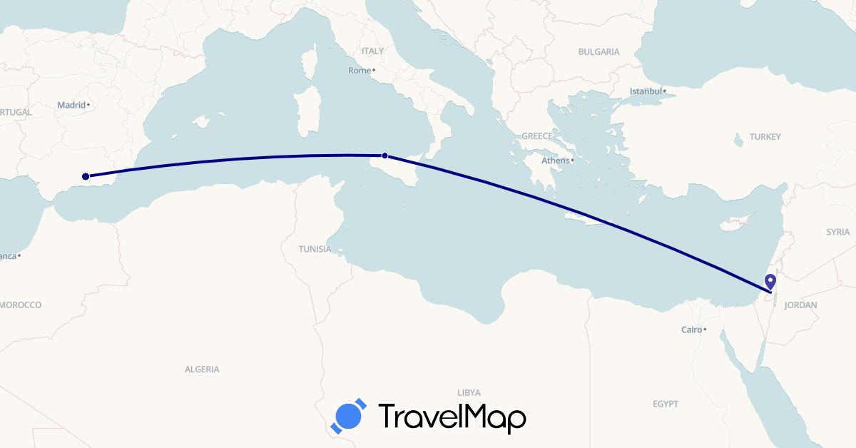 TravelMap itinerary: driving in Spain, Israel, Italy (Asia, Europe)
